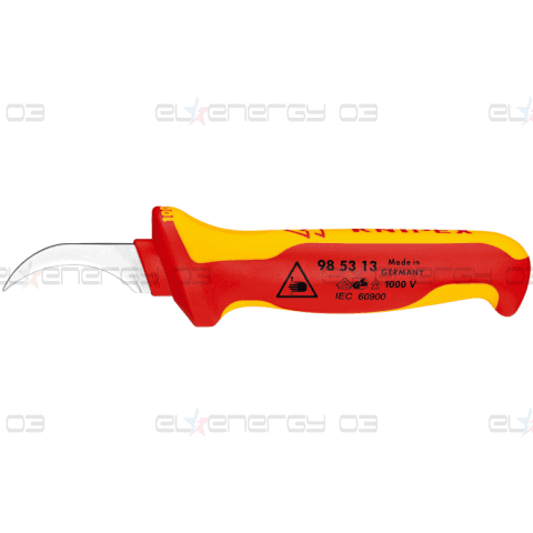 Кабелен нож извит, VDE 1000V жълто-червена ръкохватка 190мм, Knipex