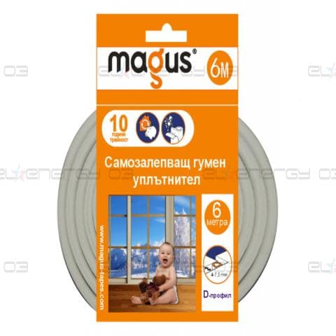 Гумен уплътнител MAGUS, За врати и прозорци, 6м, Бял цвят