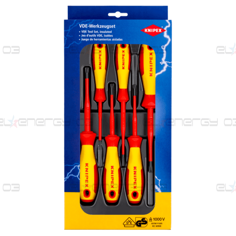 Комплект с 6 бр. отвертки VDE 1000V – 2х шлиц, 2х PH/S и 2х PZ/S, Knipex