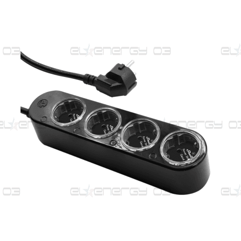 Разклонител ЧЕРЕН 4x2P+E с кабел 1.5 метра / 3×1.5мм2 с мерител Shelly Power Strip 4 Gen4 – 070571