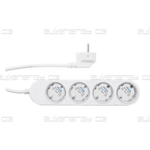 Разклонител БЯЛ 4x2P+E с кабел 1.5 метра / 3×1.5мм2 с мерител Shelly Power Strip 4 Gen4 – 070564