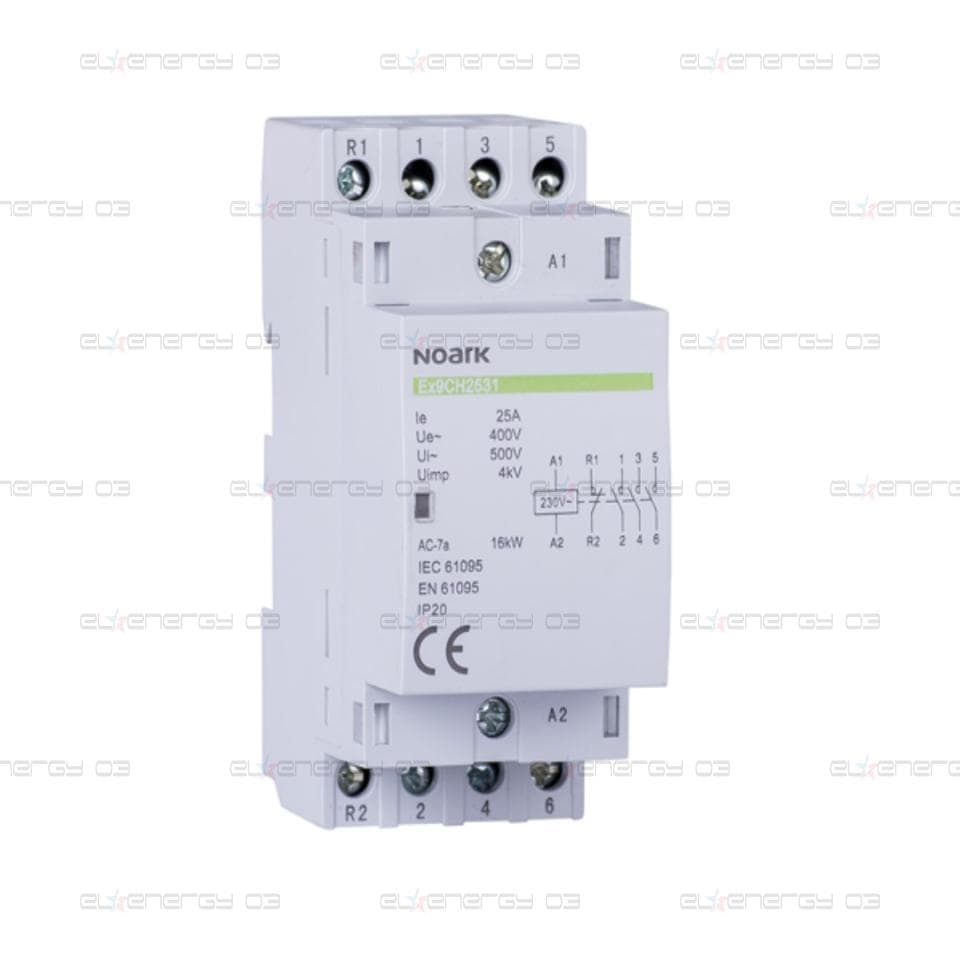 Инсталационен контактор, 25 A, напр. на бобината 230 V, 4 NO контакти